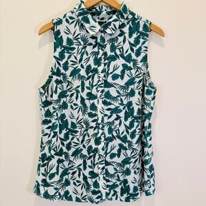 Banana Republic Sleeveless Button Down Top Women's Large Botanical Leaf Botany
